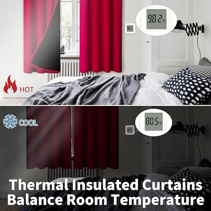 BGment Blackout Curtains for Bedroom 63 Inch Length 2 Panels Set, Thermal Insulated Bedroom Curtains Christmas Window Curtains Rod Pocket Room Darkening Drapes, 42 x 63 Inch, Red