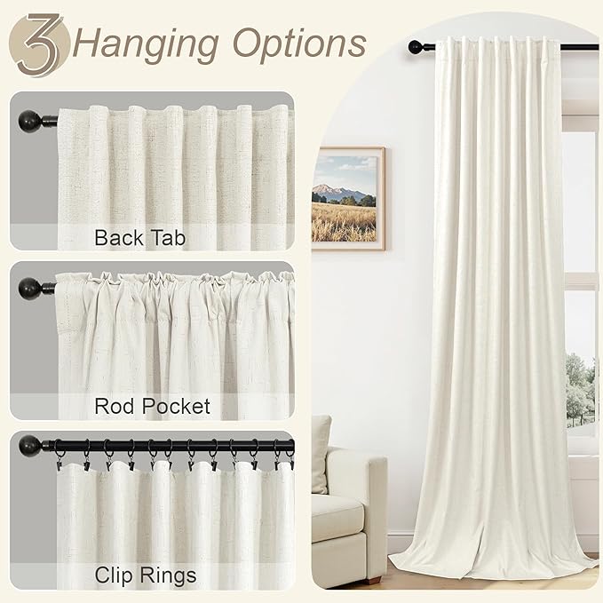 Cream Linen Blackout Curtains 60 Inches Wide for Bedroom Window Viral Modern Farmhouse Curtains for Sliding Glass Doors Thermal Soundproof Heavy Drapes 60x96 Long 2 Panels Ivory Off White Black Out