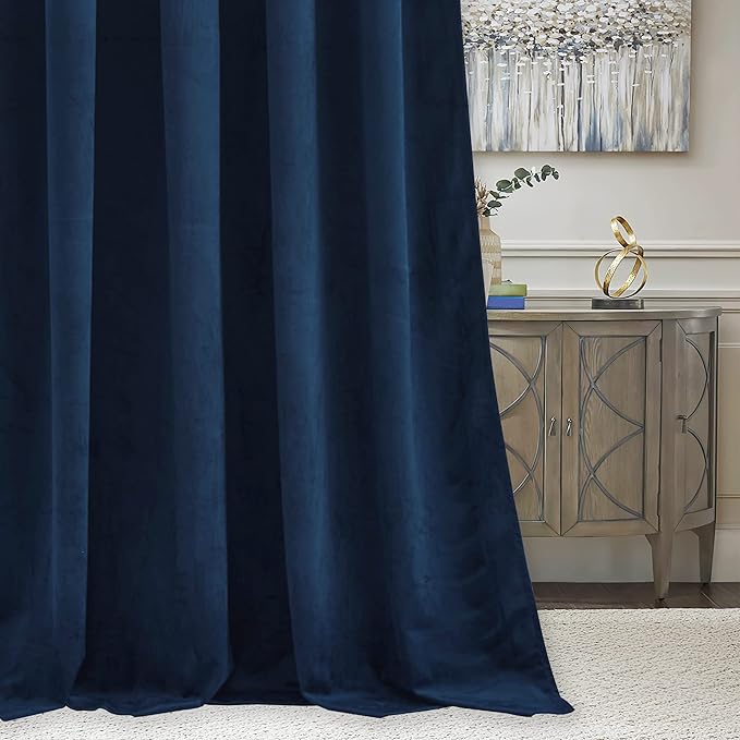 RYB HOME Velvet Curtains 102 inches Long, Back Tab Room Darkening Noise Reducing Window Treatment for Living Room Bedroom Privacy Protect for Stuido, Navy Blue, W52 x L102 inch, 2 Panels