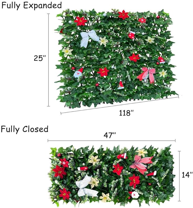 Sumery Expandable Fence Privacy Screen for Balcony Patio Outdoor,Decorative Faux Ivy Fencing Panel,Artificial Hedges (Single Sided Leaves) (1, Christmas-Ivy)