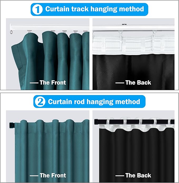 Room Divider Curtains Total Blackout Privacy Curtain Panel Room Thermal Insulated Noise Reduction Curtains for Bedroom Window Living Room Ceiling Track Curtain W 15 ft × H 9 ft Azure Blue