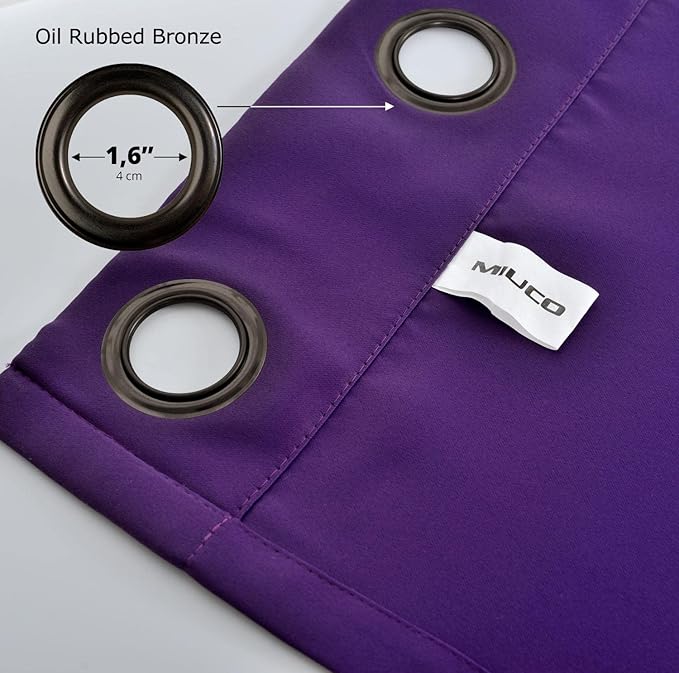 MIUCO 2 Panels Room Darkening Thermal Insulated Grommet Window Blackout Curtains for Bedroom 95 Inches Long Purple
