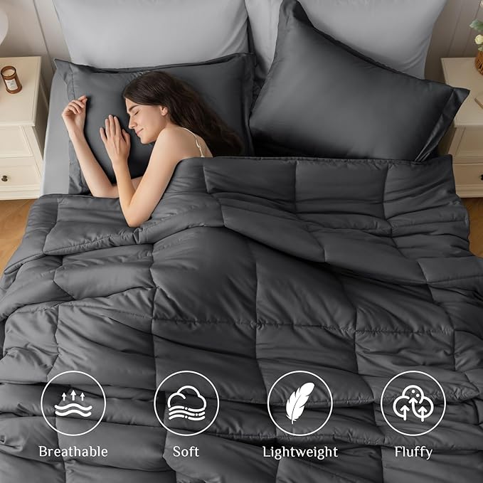 JOLLYVOGUE King Comforter Set, Ultra-Soft Bed in a Bag King Size 7 Pieces, Oeko-TEX Certified Bedding Set with Down Alternative Comforter, Sheets, Pillowcases & Shams, Dark & Light Grey