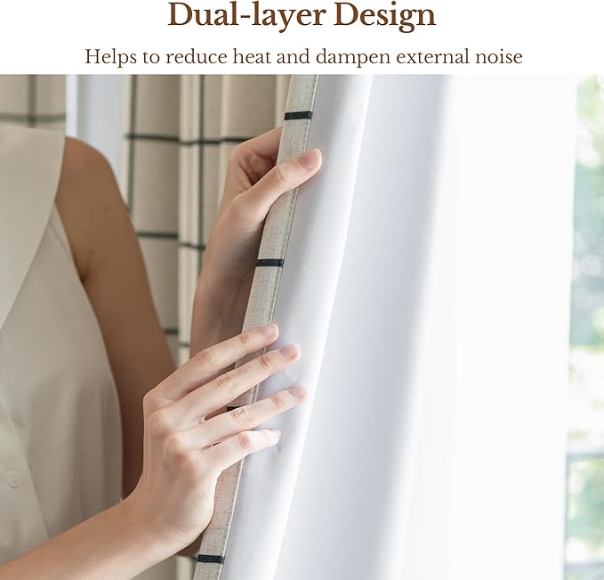 Plaid Pinch Pleated Curtains - Modern Luxury Linen Buffalo Blackout Drapes, Thermal Insulated Double Layer Window Panels for Living Room Bedroom, 108 Inches Long Black 2 Panels Set