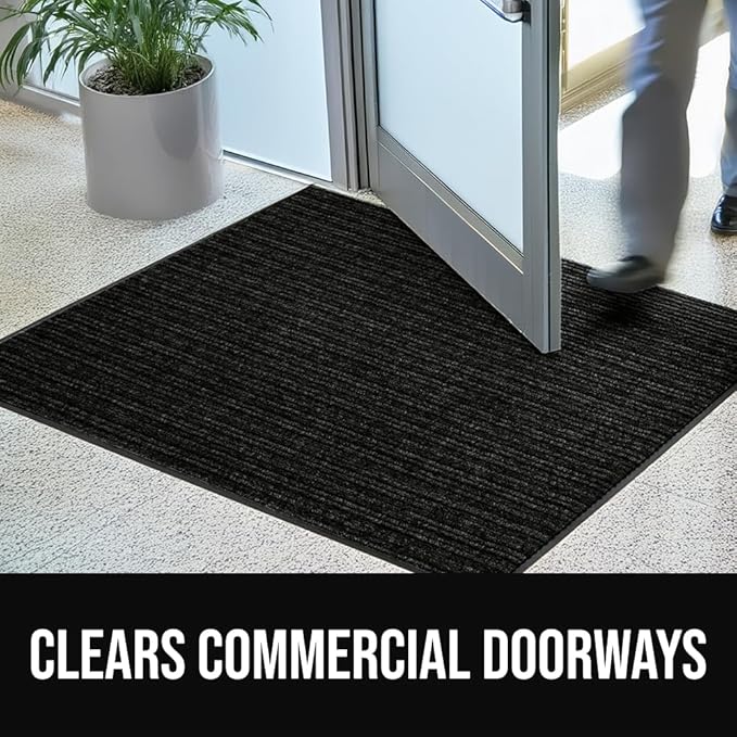 GORILLA GRIP Waterproof Traffic Guard Door Mat, 35x23, Heavy Duty Entryway Mats, Strong Rubber Back Commercial Utility Rugs for Office Hallway, Garage Floor and Home, Low Profile Carpet Runner, Black