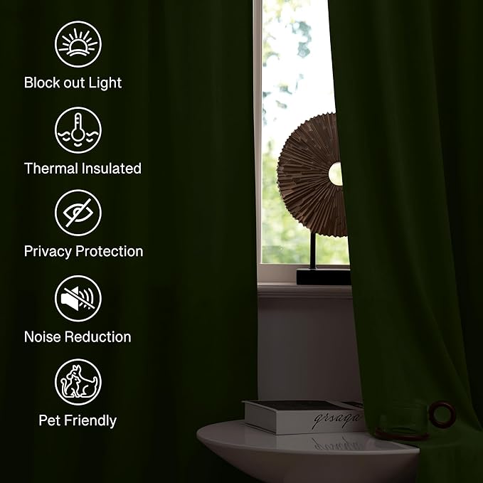 StangH Moss Green Velvet Curtains - Earthy Green Christmas Decor Cozy Room Darkening Privacy Drapes for Bedroom, Soft Room Divider Curtains for Apartment, W52 x L94, 2 Panels