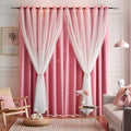 Star Curtains Double Layer Curtains Blackout Curtains for Bedroom Kids Cute 96 Inches Long 2 Panels Set, Pink, 42 X 96 Inches