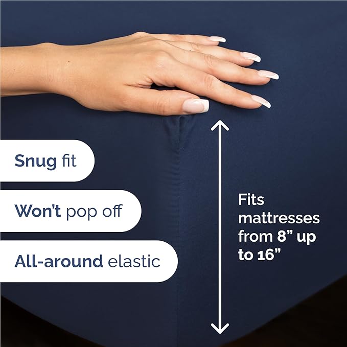 Full 6 Piece Sheet Set - Cooling, Comfy & Breathable - Hotel Luxury Bedding, Includes Fitted Sheet for Women, Men, Kids & Teens - 1 Flat, 1 Fitted Sheet, 4 Pillowcases with Deep Pockets - Navy Blue