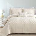 Yiran California King Size Beige Quilt Set Lightweight Oversized Bedspread Ultrasonic Wave Pattern Soft Microfiber Summer Coverlet Modern Style 3 Piece with 2 Pillow Shams (112x104 inch)