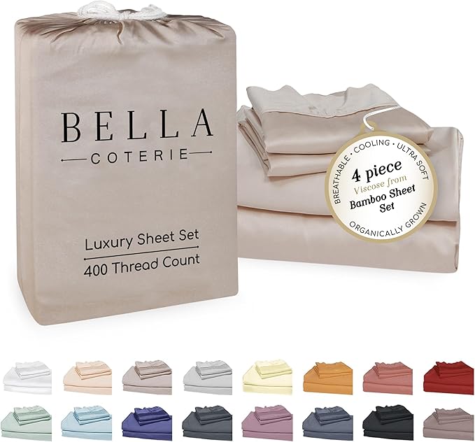 Bella Coterie Luxury Bamboo Viscose 34” Split Top King Size Sheet Set | 1 Fitted Sheet for Sleep Number & Adjustable Beds | 100% Organically Grown | Cooling & Soft | 18” Deep Pocket [Dune]