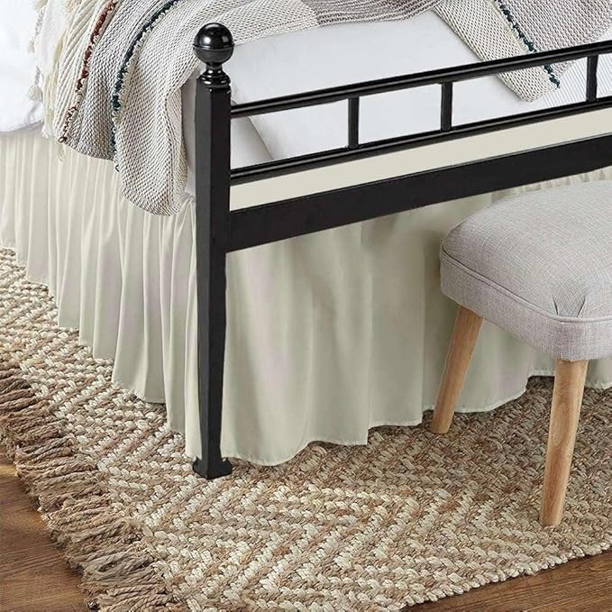 Ivory Solid Ruffled Bed Skirt Queen-26 Inch Drop Split Corner, Microfiber Bedskirt with Platform Three Sided Coverage