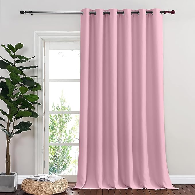 NICETOWN Sliding Door Curtain 108 Inches Long - Blackout Thermal Insulated Grommet Room Divider Privacy Drape for Patio Glass Door, 1 Panel, Rouge Pink, 100 Inch Extra Wide