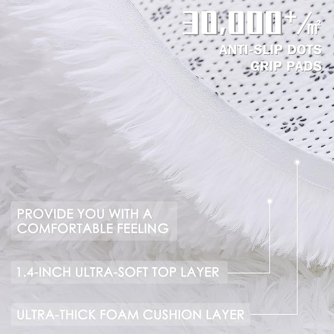 OLANLY 2x8 Machine Washable Runner Rugs for Hallway, Soft Fluffy Shaggy Bedside Rugs for Bedroom, Living Room, Indoor Floor Carpet for Kids Girls and Boys, Nursery Rooms, Home Decor Aesthetic, White