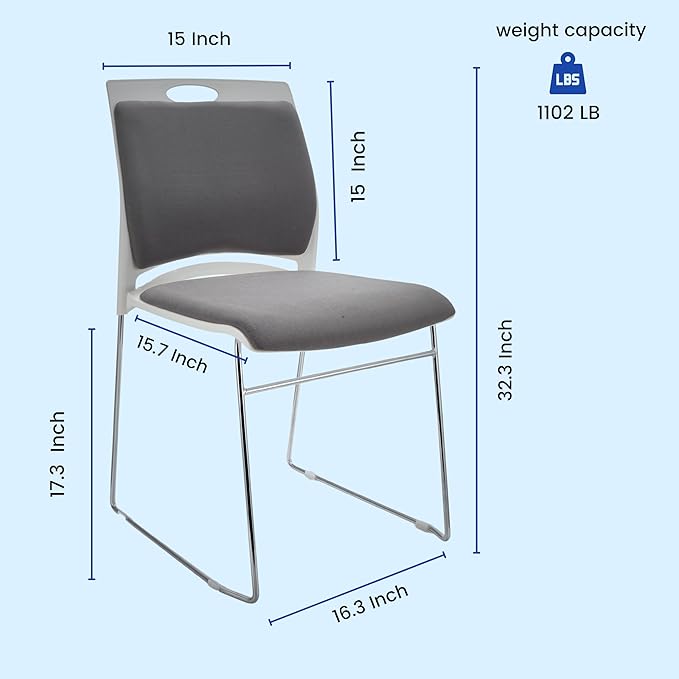 20 Stacking Chairs Stackable for Waiting Room, Office Home Guest Chair, Reception Chair, Waiting Room,Multi-Purpose Room,Break Room,Training, Cafeteria with1102LB Capacity - Gray