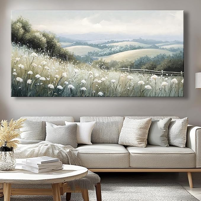 Sea of Flowers Canvas Wall Art - Modern landscape Paintings for Living Room, Bedroom Wall Decor, Framed Wall Art for Home or Office Decoration, Large wall Art 20"x40"(50CMx100CM)