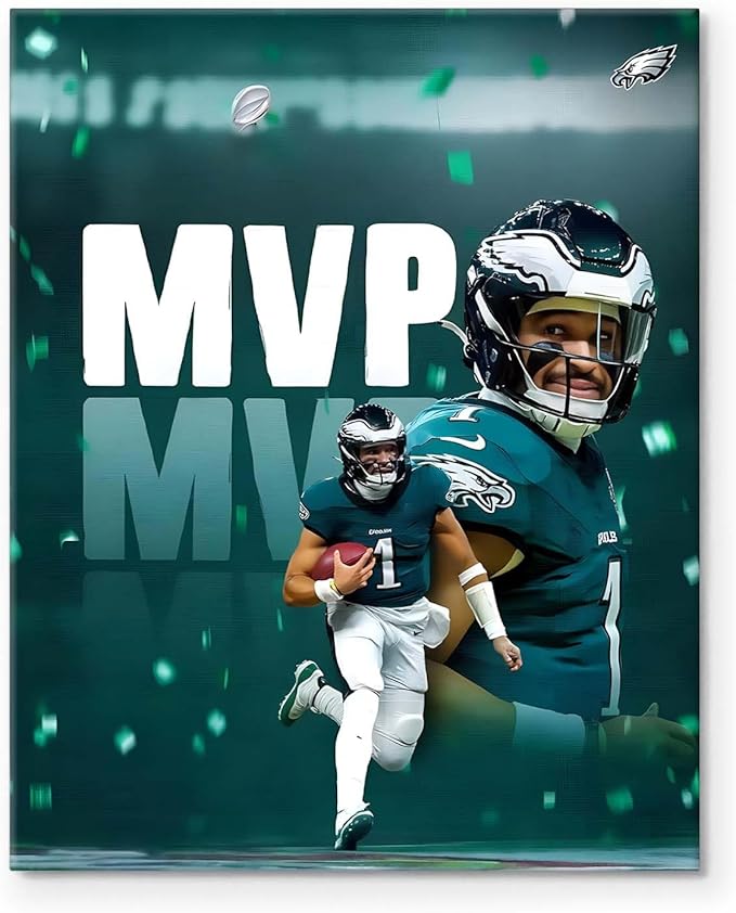 B.B.F MAKE 2025 Super Canvas Bowl Wall Art Champions MVP Hurts Canvas Wall Decor Eagles Poster Print Philadelphia Sports Star Picture Gift Modern Bedroom Living Room Home Decoration, Framed 16x20inch