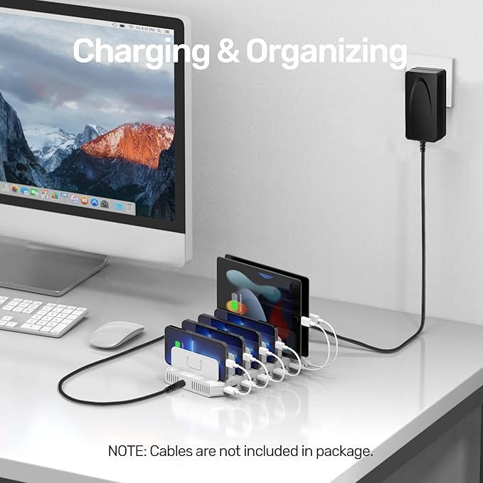 【10PCS】 Unitek Multi Charging Station, 10-Port USB Charger for Multiple Device with SmartIC Tech and Adjustable Dividers, Organizer Stand Compatible with iPad, Tablet, Kindle, iPhone - 10PCS, White