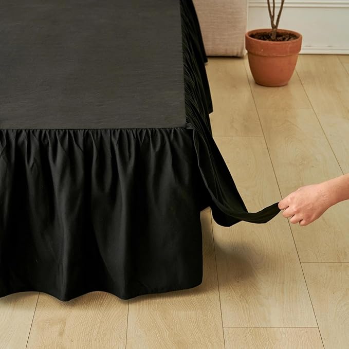 Bed Skirt Twin Size Ruffled Bed Skirt with Split Corners, Black Bed Skirts 12 Inch Drop, Bed Skirting with Platform, 12'' Twin, Black