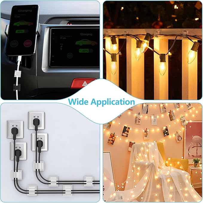 Abnii 100PCS Adhesive Cable Clips, Wire Holder Organizer Cord Management, Cable Staples Outdoor Strong Cord Clips for Wall, Desk, Christmas Lights, String Lights, TV PC Ethernet Cable, Black Small