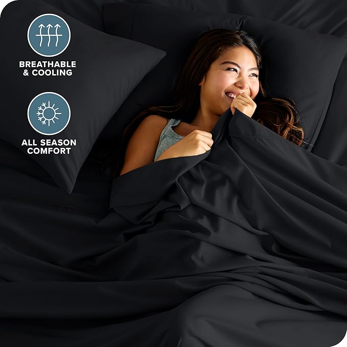 Bare Home Hotel Luxury Cal King Sheet Set, Extra Soft, 6 Piece Set, Deep Pockets, Easy Fit, Cooling & Breathable, Wrinkle, Fade, Stain Resistant, Includes 4 Pillowcases (California King, Black)