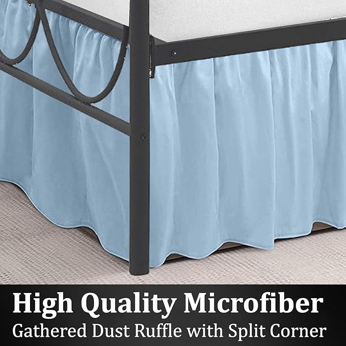 SKY BEDDINGS - Queen Size Ruffled Bed Skirt with Split Corners - 16 Inch Drop Dust Ruffle Bed Skirt with Platform Three Sided Coverage - 100% Microfiber, Light Blue