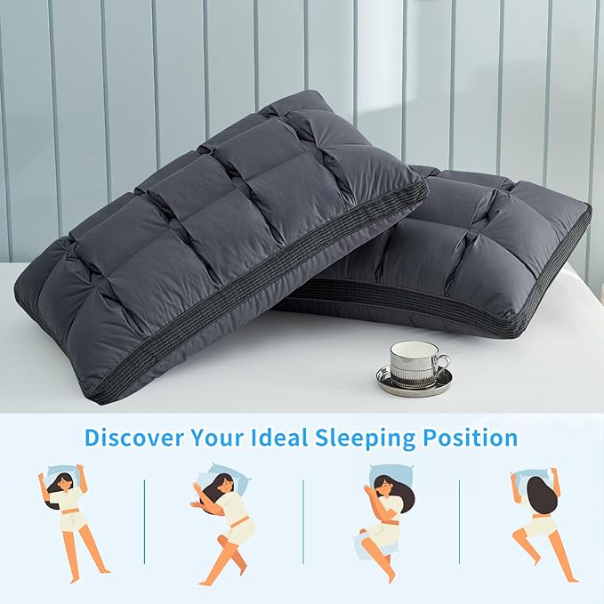 YOUR MOON Soft Pillow Queen Size of 2 for Sleeping, Super Soft Support Down Alternative Pillow, 100% Cotton Shell Luxury Comfy Fluffy Bed Pillows for Sleep(Gray)