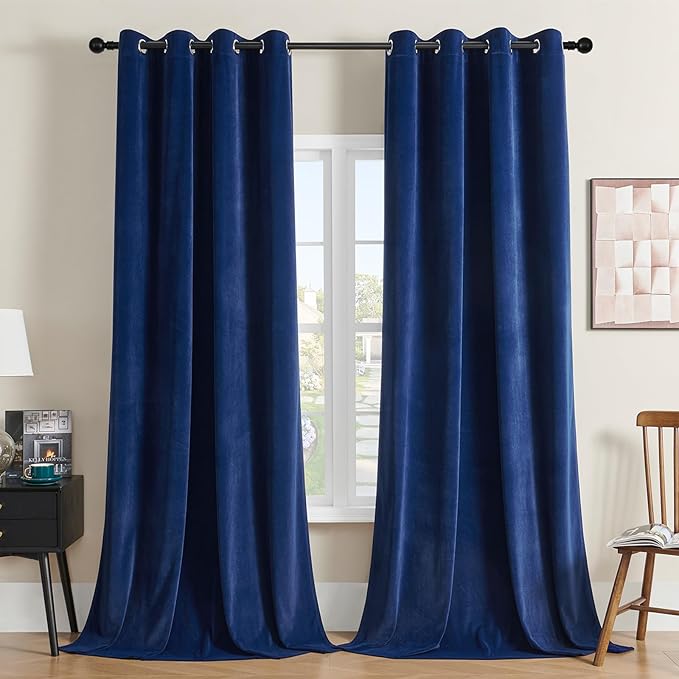 Joydeco Royal Blue Velvet Curtains 96 Inches Long, Luxury Grommet Blackout Curtain 2 Panels, Thermal Insulated Privacy Room Darkening Window Drapes for Bedroom Living Room Home Theatre (52Wx96L)