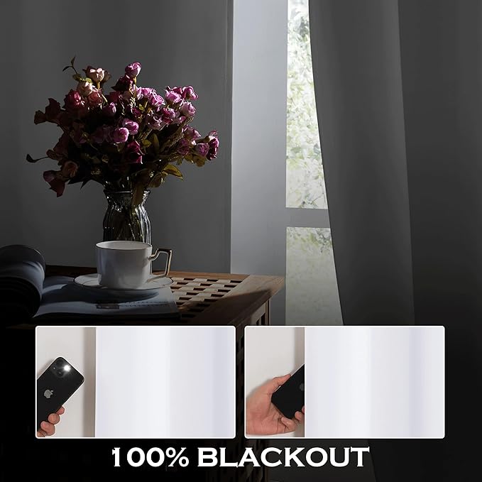 KGORGE Soundproof & Dust Particle Filtering Curtains 100% Blackout Window Cover Thermal Insulating Energy Smart Curtains for Living Room Bedroom Baby Nursery, W 52 x L 102 inches, White, 1 Pair