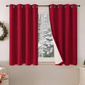 Short Linen Blackout Curtains for Winter Christmas Decor 45 Inch Long, Red Thermal Insulated Short Total Light Blocking Curtains for Small Window Living Room Bedroom, Each 52x45 Inch 2 Panels