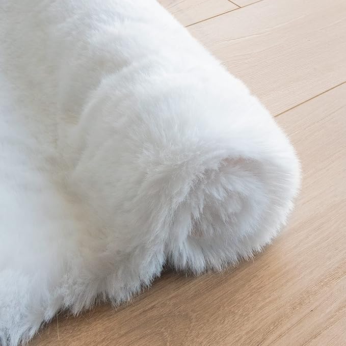 White Faux Rabbit Washable Fur Area Rugs Circle Rugs for Living Room Bedroom Teen Room Fluffy Area Rug 3ft Round Rug