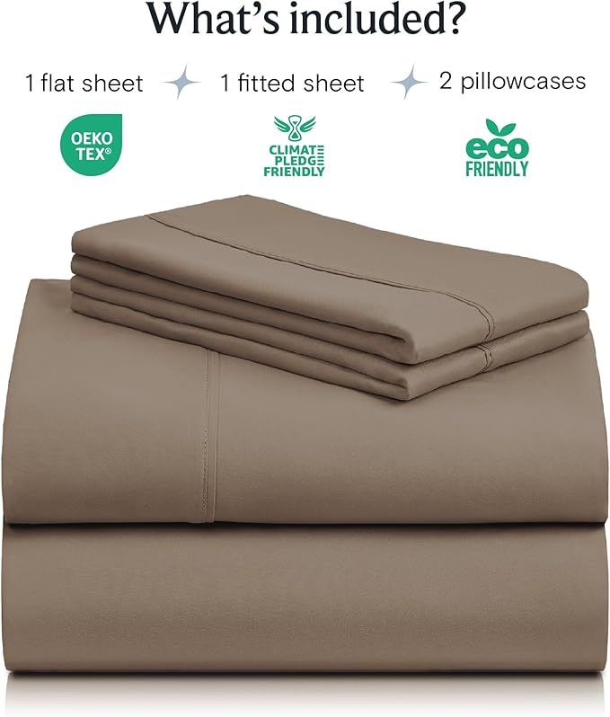 LuxClub 4 PC Full Sheet Set, Deep Pockets Wrinkle Free Cooling Bed Sheets Hotel Bedding for Women, Men, Kids & Teens, Includes 1 Fitted Sheet, 1 Flat Sheet and 2 Pillowcases-Soft Dark Khaki