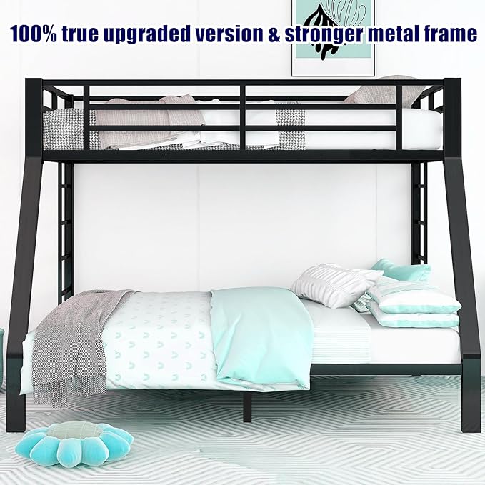 Higher Quality & Stronger Heavy Duty Metal Bunk Bed Frame Twin XL Over Queen Size for Adults Teens, Thickened More Stable Steel Bunkbed (Twin XL Over Queen)