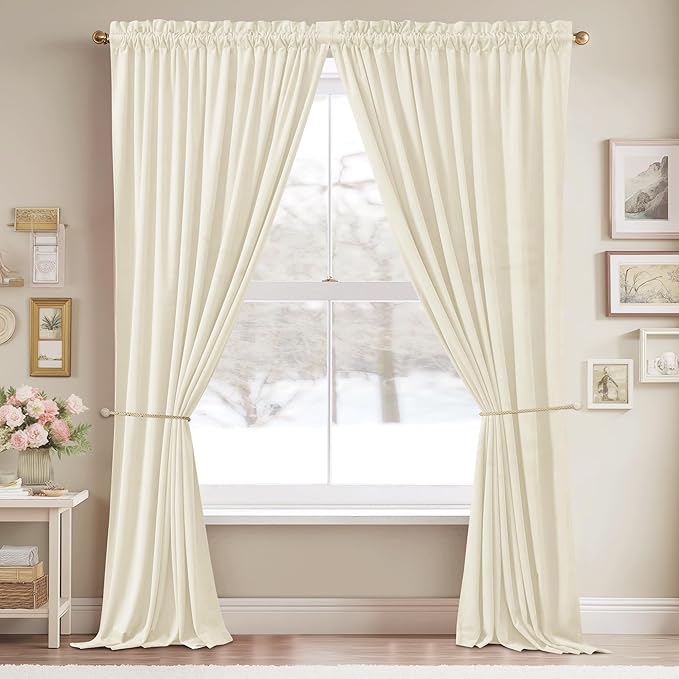 StangH Ivory White Velvet Curtains 42 x 84 inches Bedroom Elegant Home Decor Light Reducing Privacy Window Panels for Wedding/Living Room/Patio/Laundry, W42 x L84, 2 Panels