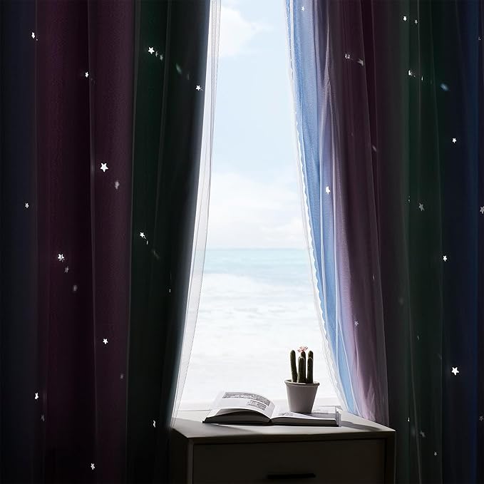 XiDi Curtains for Bedroom Decor, Rainbow Green PurpleBlue34/90/1