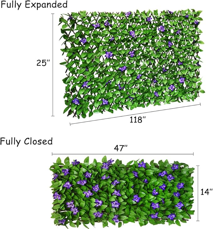 GLANT Expandable Fence Privacy Screen for Balcony Patio Outdoor,Decorative Faux Ivy Fencing Panel,Artificial Hedges (Single Sided Leaves) (4, Purple Flowers)