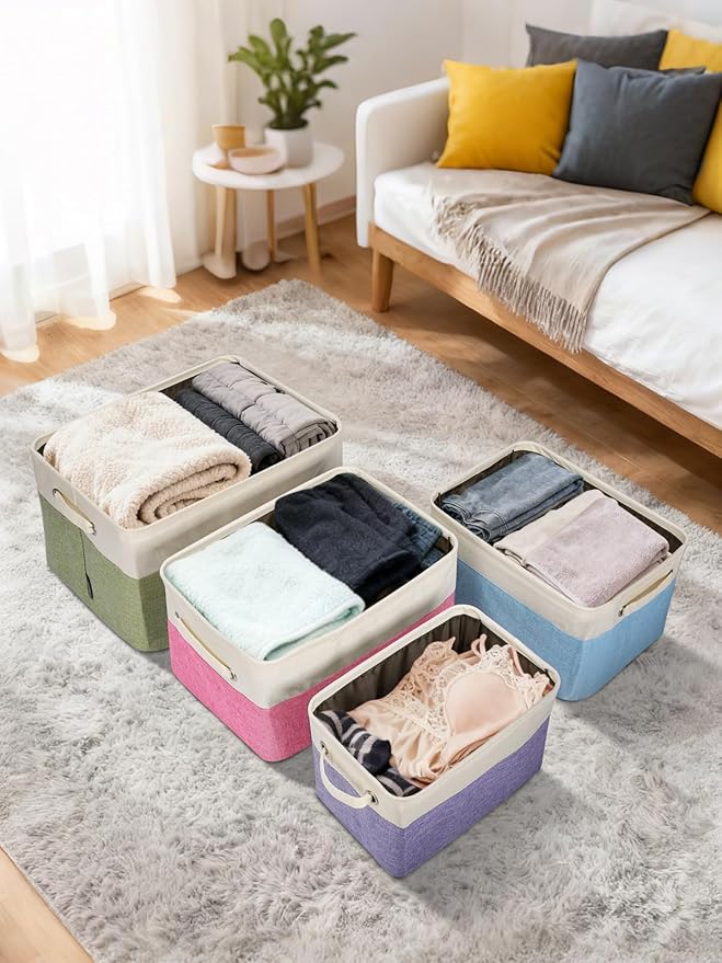 BALEINE 1 Pack Fabric Storage Bins for Shelves, Linen Storage Baskets for Organizing, Decorative Closet Bins for Clothes, Home (Green, 17''x13''x10.5'')
