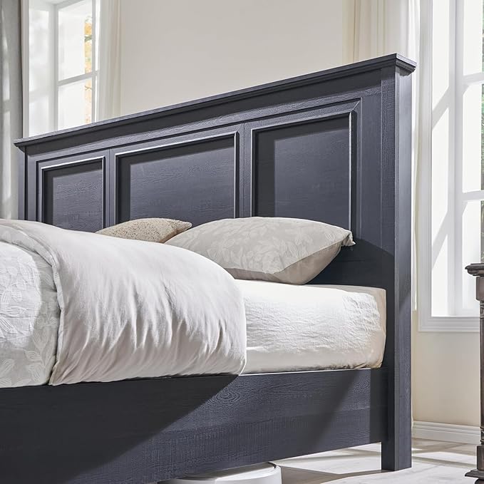 ACCOHOHO Farmhouse Queen Size Bed Frame with 52" Tall Headboard, Wood Platform Bedframe with Footboard and Storage Drawers, No Squeak, No Box Spring Needed, Black