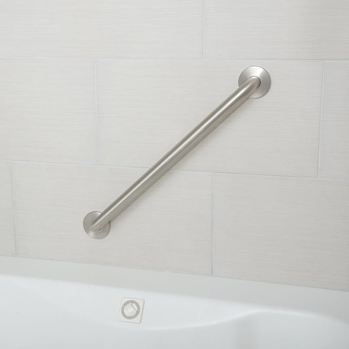 Amazon Basics Bathroom Handicap Safety Grab Bar, 24 Inch Length, 1.25 Inch Diameter, Holds up to 500LBs, ADA Compliant, Stainless Steel