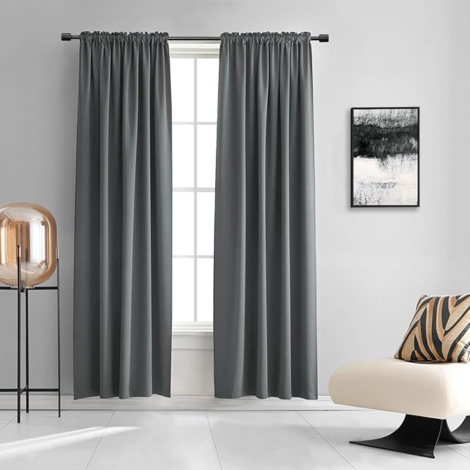 DONREN Medium Grey Blackout Curtains for Bedroom - Room Darkening Thermal Insulated Rod Pocket Curtains for Kids Room(52" x 90" Length,1 Pair)