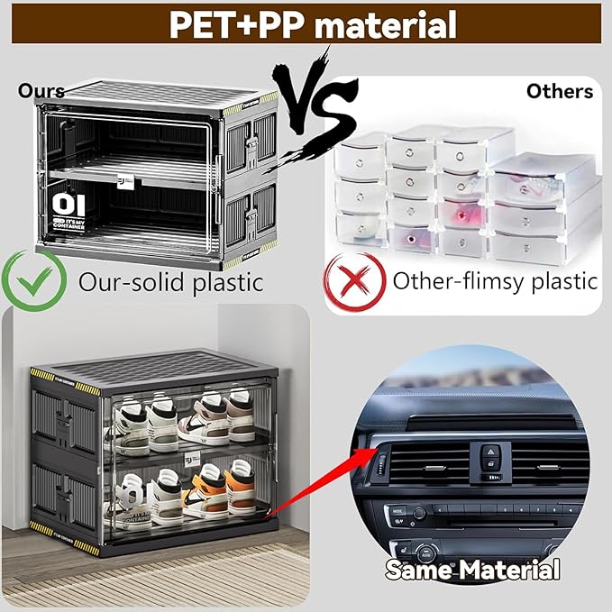 32 Pairs Portable Shoe Storage Cabinent of 3-Step Fast Installation,Plastic Shoe Box with Magnetic Clear Door for Entryway, Enclosed Shoe Rack for Sneaker, Heels etc.. (2Row, 8Tier)