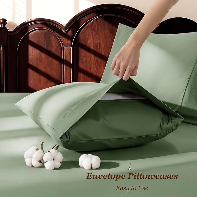 LBRO2M 1000 Thread Count 100% Egyptian Cotton Sheets Set California King Size, 4 Piece Sets Bed Sheet Deep Pocket Sheet Set 16" Soft Comfortable All Season (California King, Olive Green)