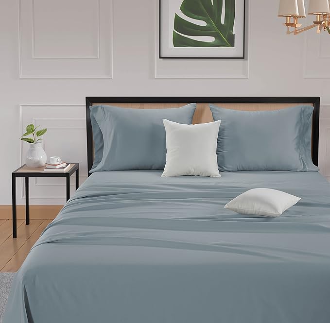 LANE LINEN 600 Thread Count 100% Cotton Full Size Sheets Set, Soft & Comfy Hotel Style Thick Full Bed Sheets Set, Mercerized Cotton Bedding Sheets & Pillowcases Sets, Machine wash - French Blue