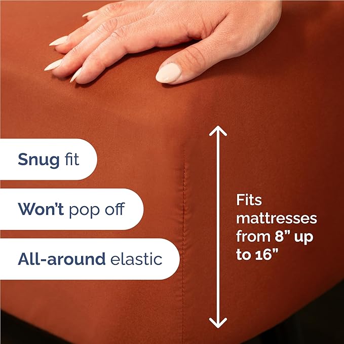 Full 6 Piece Sheet Set - Cooling, Comfy & Breathable - Hotel Luxury Bedding, Includes Fitted Sheet for Women, Men, Kids & Teens - 1 Flat, 1 Fitted Sheet, 4 Pillowcases with Deep Pockets - Terracotta