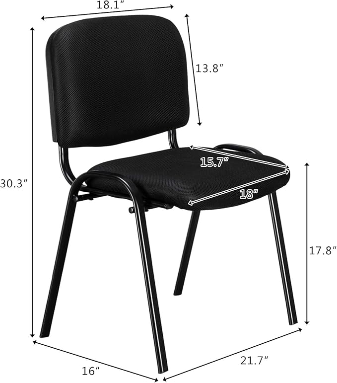 VINGLI Waiting Room Chairs - 5-Pack Black Mesh Church & Conference Room Chairs, Armless Stackable Office Guest & Reception Chairs for Meeting Room & Office Lobby