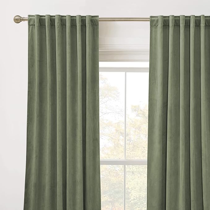 RYB Home Sage Velvet Curtains 84 inches - Thermal Insulated Noise Reducing Panel Soft Vertical Sense Window Decor for Cottage Farmhouse, Width 42 x Length 84 inch, Sage Green, 2 Panels
