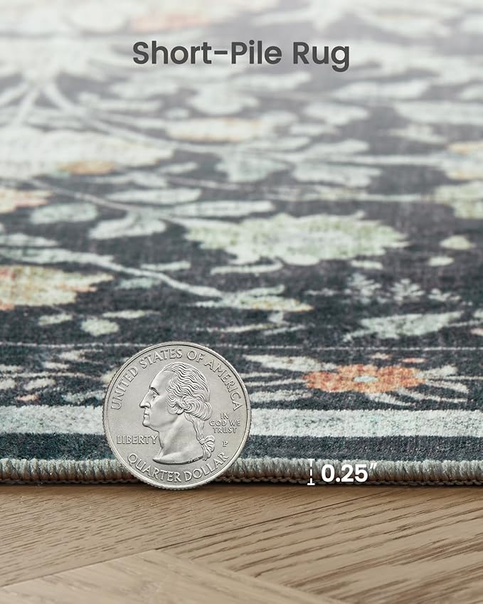 AMADA HOMEFURNISHING 6x9 Area Rugs, Washable Low-Profile Large Living Room Rug with Non-Slip Backing & Durable Edge Binding, Soft Vintage Rug for Bedroom, Dinning Room, Home Office