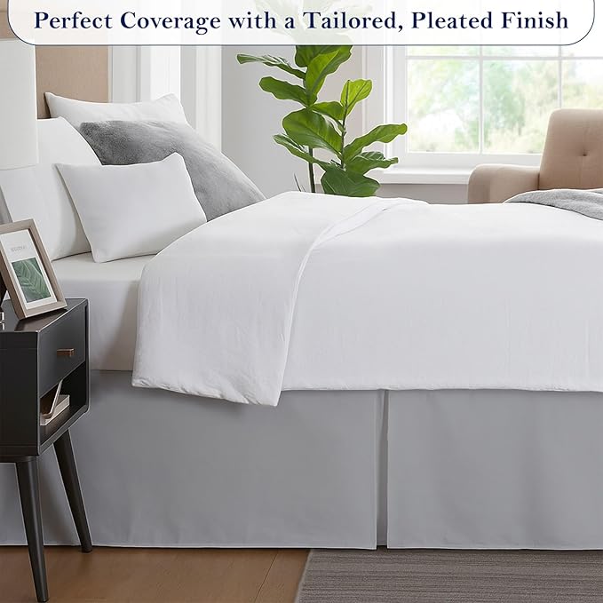 Twin Bed Skirt, Luxury 18 Inch Drop Light Grey Pleated Bed Skirt, Double Brushed Microfiber, Box Pleat Design, Wrinkle & Fade Resistant, Easy Fit Tailored Bedskirt for Twin Size Beds