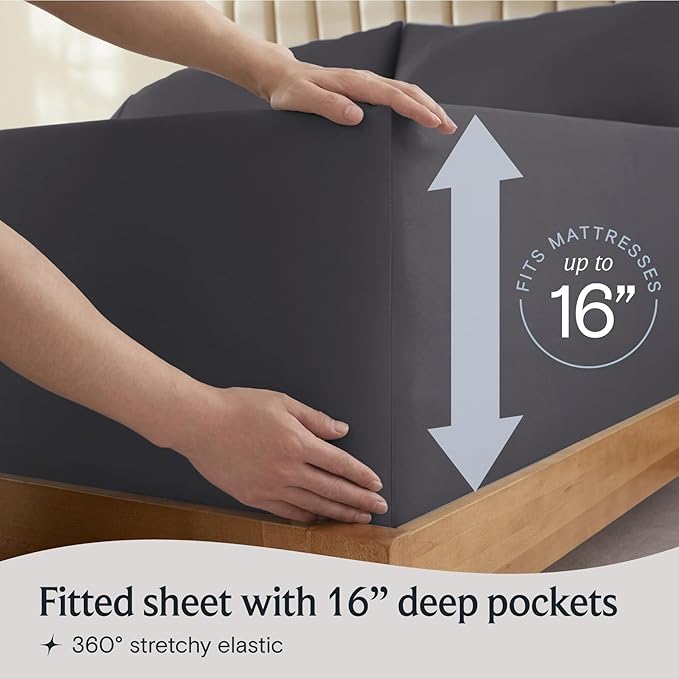LuxClub 4 PC Full Sheet Set, Deep Pockets Wrinkle Free Cooling Bed Sheets Hotel Bedding for Women, Men, Kids & Teens, Includes 1 Fitted Sheet, 1 Flat Sheet and 2 Pillowcases-Dark Grey