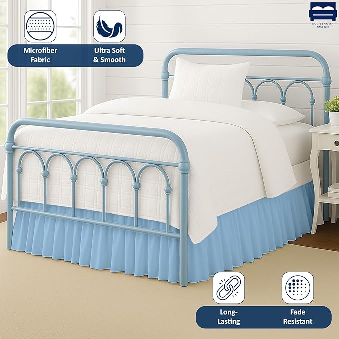 Cottingon Bed Skirt King 14" Drop with Split Corners, 100% Microfiber Soft and Stylish, Dust Ruffle with Platform, Light Blue