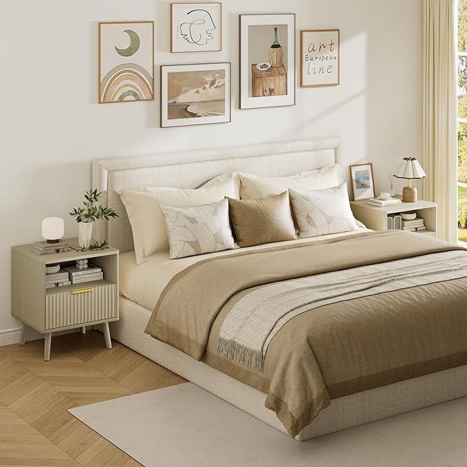 LYNSOM Fluted Dresser and Nightstand Sets 3 Piece, 6-Drawers Dresser and 1-Drawer Nightstands Set of 2, Wood Bedroom Furniture Set for Home, Bedroom, Hallway, Beige